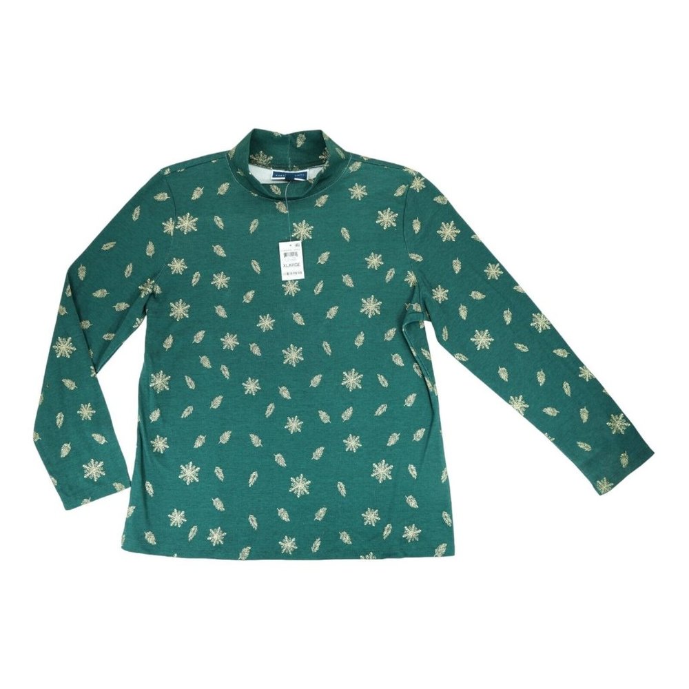 NWT Karen Scott Women's Sweatshirt Snowflake Sweater Green Size XL‎ Long Sleeve
